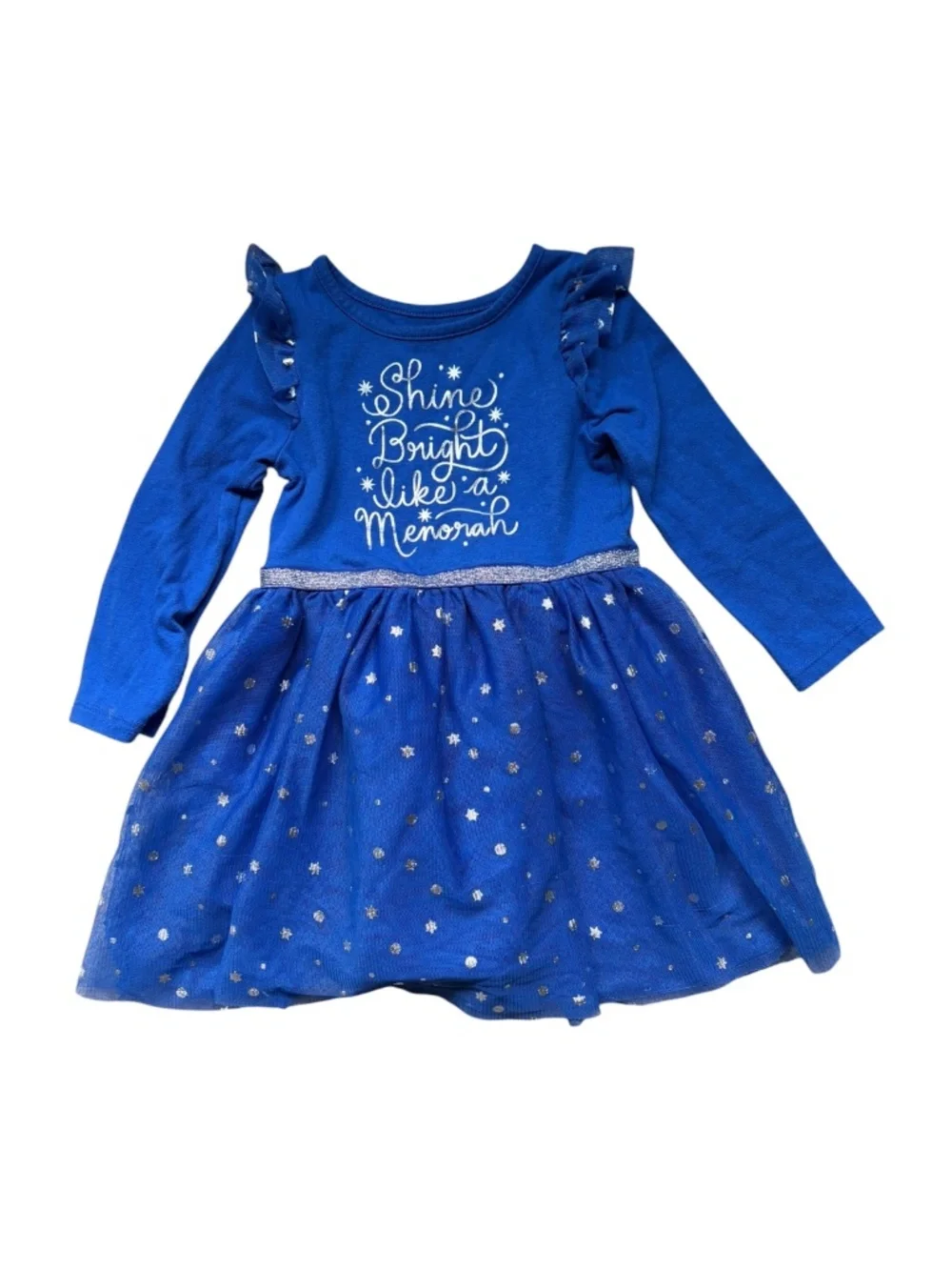 Cat & Jack 2T Hanukkah Shine Bright Menorah Tulle Dress Blue